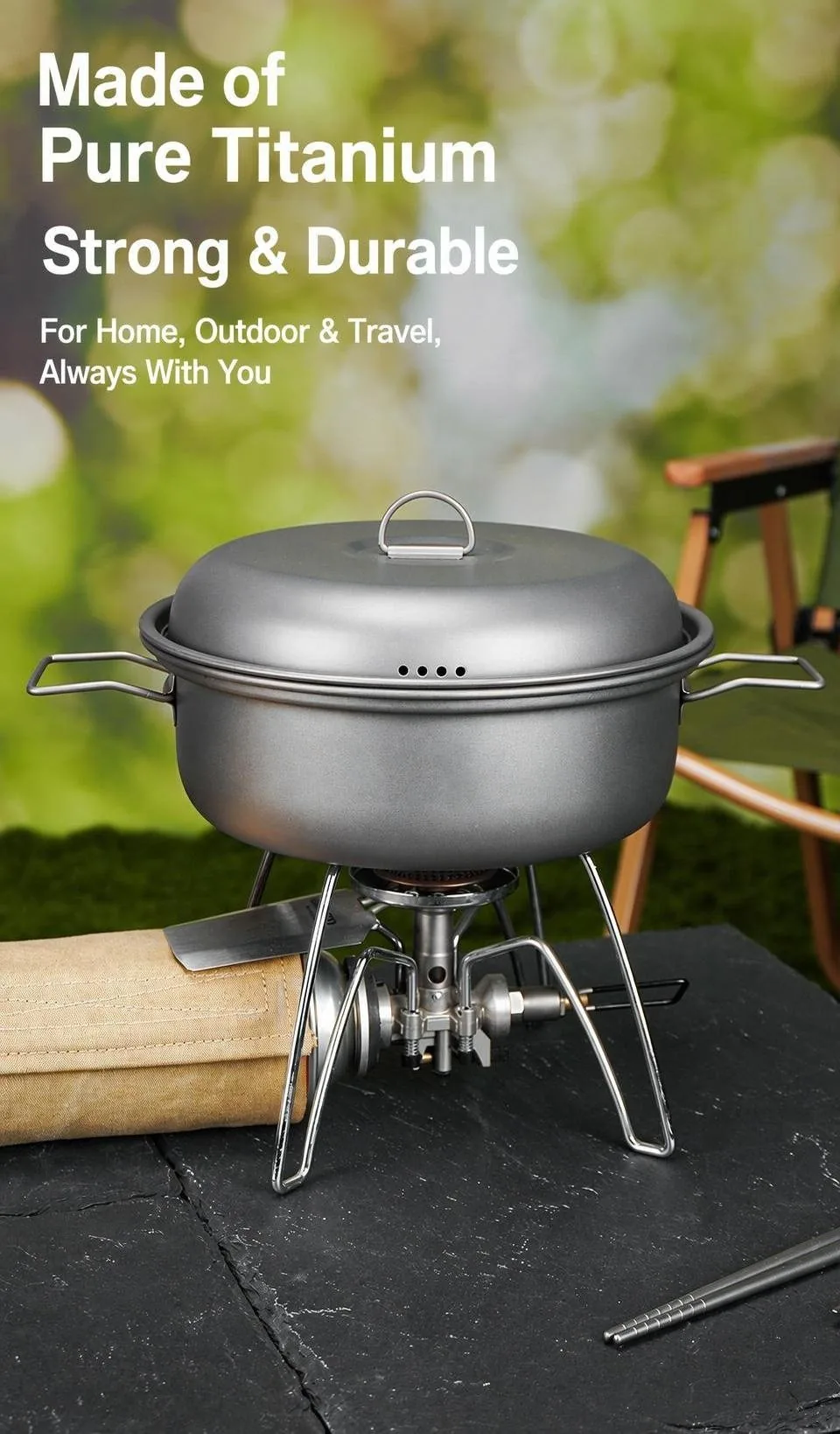 European outdoor titanium camping cookset with ice crystal anodization